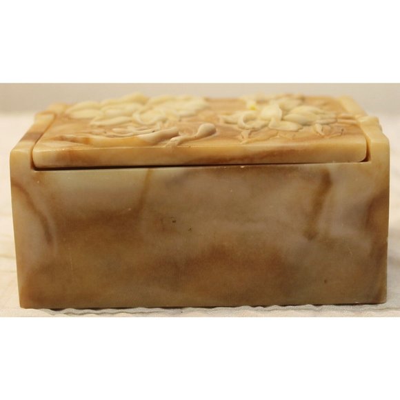 Avondale Small Trinket Box Brown Beige Genuine Crushed Glass Smooth Finish 3D - Picture 2 of 9